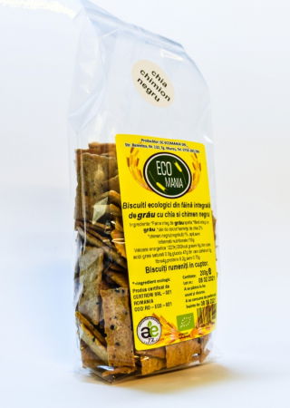 Alimente - BISCUITI ECO  INTEGRALI CU CHIA SI CHIMEN  NEGRU 200G