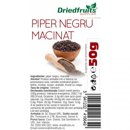 Condimente, Sare - PIPER NEGRU MACINAT 50G