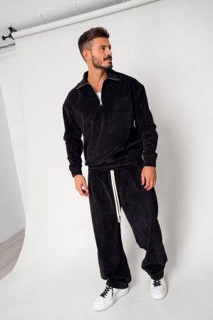 BARBATI - Set Velvet Bluza cu fermoar scurt si pantalon lung Black