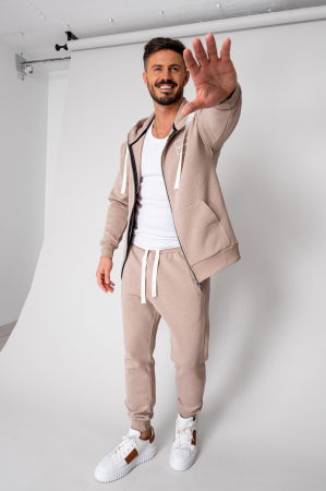BARBATI - Set Rock hanorac cu fermoar si pantalon conic Taupe