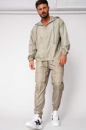 BARBATI - Set Windbreaker Jacheta cu fermoar si pantalon lung din fas Dark Olive