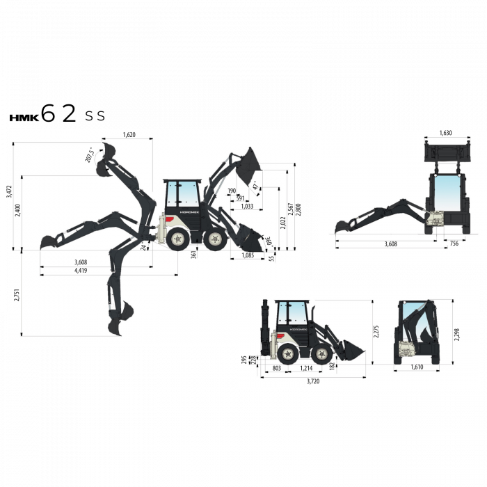 Mini Buldoexcavator cu roti Hidromek, 5 tone, motor Kubota 65 cp, AC, HMK 62 SS [7]