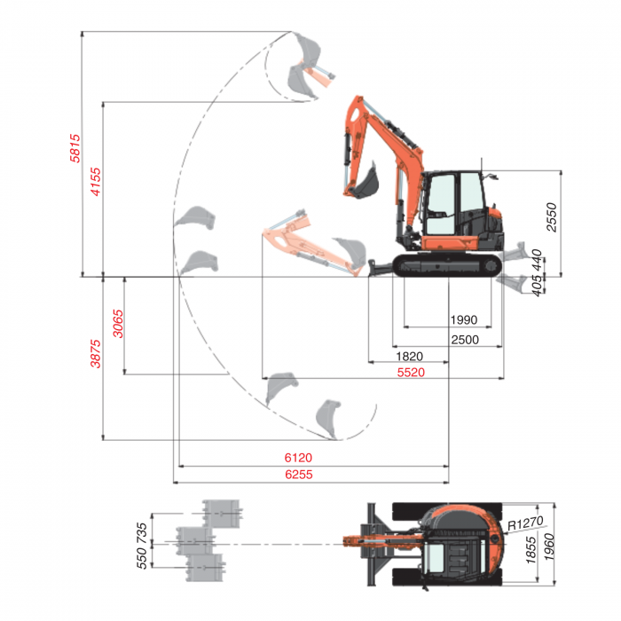 Miniexcavator Kubota KX060-5 – 47.6 CP, 5.5T, diesel performant [5]