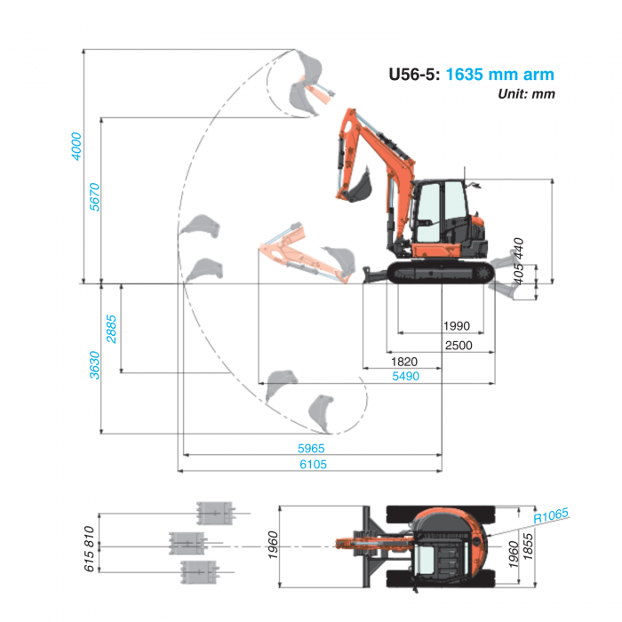 Miniexcavator Kubota U56-5 – 47.6 CP, 5.5T, diesel compact [5]