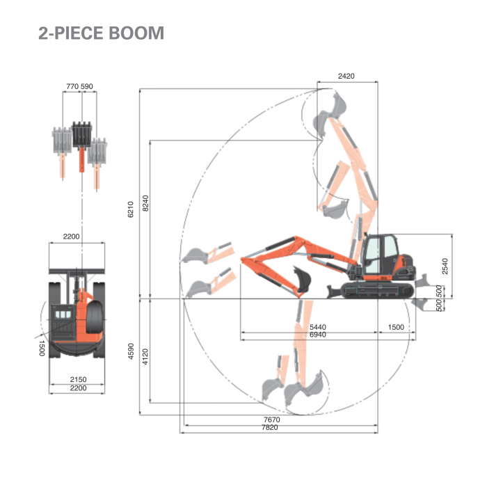 Miniexcavator Kubota KX085-5 2 Piece Boom – 63.2 CP, 9.1T, brat articulat, cabină spațioasă [6]