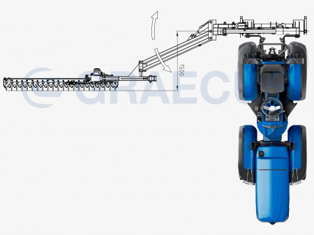 Imagine cu bara de cosit hidraulică LK145S, 145 cm, echipată cu braț hidraulic pliabil, ideală pentru întreținerea spațiilor verzi și agricole. [12]