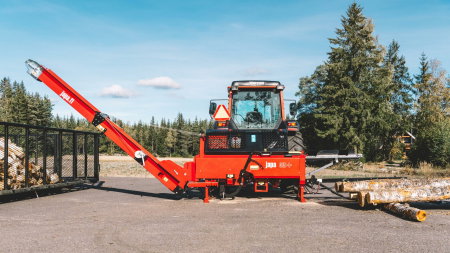 Linie de tăiere și despicare lemne electrică, Japa 315+ E, fabricată în Finlanda [1]