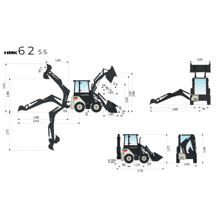 Mini Buldoexcavator cu roti Hidromek, 5 tone, motor Kubota 65 cp, AC, HMK 62 SS [6]