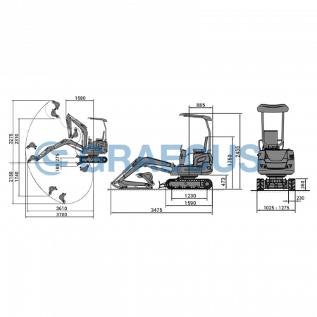 EB21-PRO – Miniexcavator 2.1 T cu Braț Lateral, Motor Kubota și Cupă 400 mm [3]