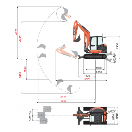 Miniexcavator Kubota KX060-5 – 47.6 CP, 5.5T, diesel performant [4]