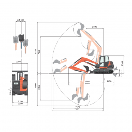 Miniexcavator Kubota KX085-5 Mono Boom – 63.2 CP, 8.4T, diesel performant [4]