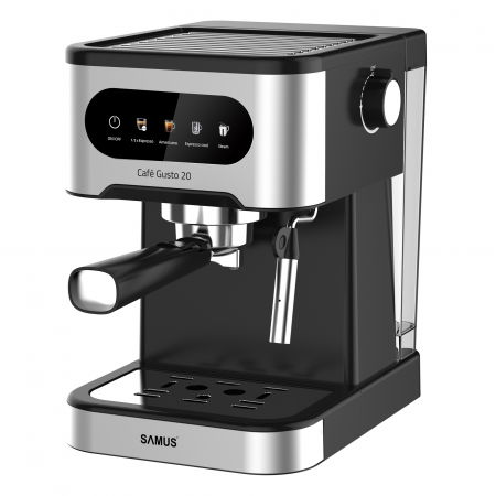 Espressor manual Samus Café Gusto 20, 20 bari, 5 băuturi presetate, rezervor 1.5 L, control tactil, 1350 W, sistem spumare cappuccino, negru-inox