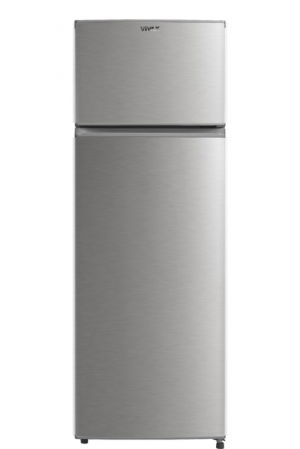 Frigidere - Frigider cu doua usi VIVAX DD-235E S, 235L, Clasa E, Termostat reglabil, Iluminare LED, Usi reversibile, Suprafata painted metal, 4 Rafturi de Sticla securizata, H 160 cm, Argintiu