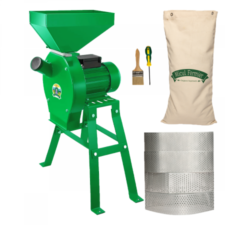 ZOOTEHNIE - Moara pentru uruiala Micul Fermier, 3.9KW, 4 site, cuva mare 10 kg, suport metalic GF-0063-S001-G03