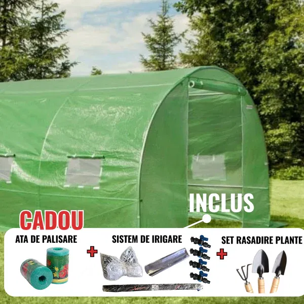 GRADINA - Solar legume 4 x 12 x 2.30m, folie 180g/m2 : Cadou Sistem de irigare + Ata palisare