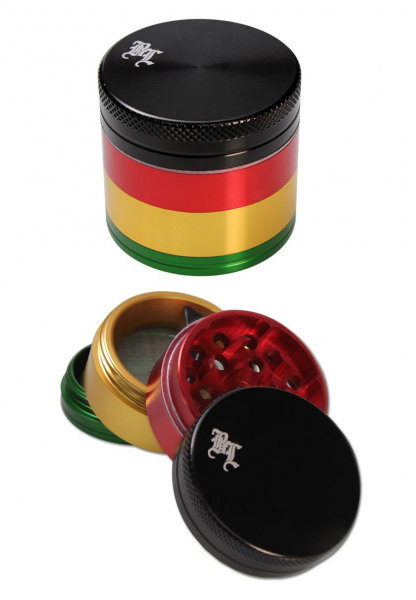 Grinder metalic 'Black Leaf' Rasta, 4 parti, Ø39mm [1]