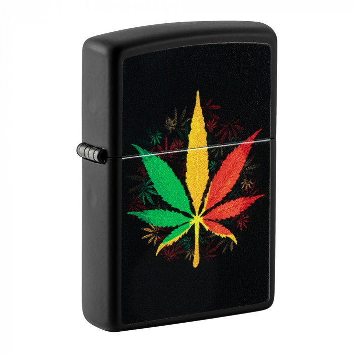 Bricheta originala Zippo, Cannabis Design Rastafari Matte Black [1]