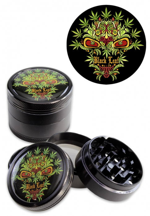 Grinder metalic 'Black Leaf' Leaf Skull, 4 parti, Ø50mm [1]