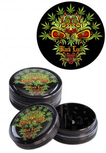 Grindere Tutun & Plante - Grinder metalic 'Black Leaf' Leaf Skull, 2 parti, Ø50mm