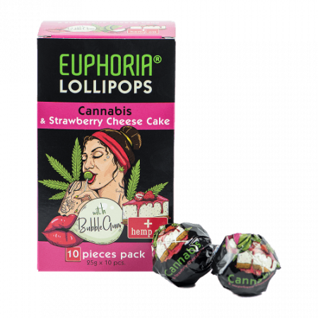 Bomboane & Gume - Acadele cu aroma de canabis, Euphoria, Strawberry CheeseCake, 1 buc