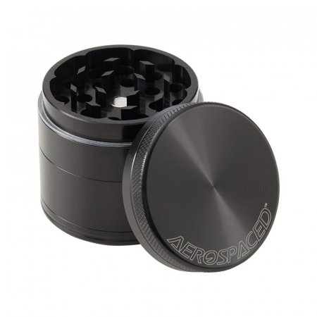 Grindere Tutun & Plante - Grinder metalic Aerospaced by Higher Standards, Gun Black, 4 parti, Ø50mm