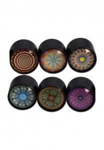 Grinder 'Black Leaf', Cupola Sticla, 3 Parti, Mandala, Ø51mm [0]