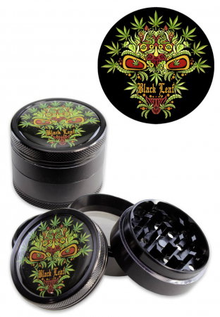 Grindere Tutun & Plante - Grinder metalic 'Black Leaf' Leaf Skull, 4 parti, Ø50mm