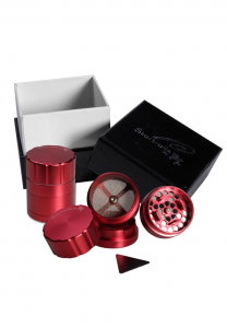 Grindere Tutun & Plante - Grinder metalic 'Black Leaf' Startrails, Rosu, 4 parti, Ø42mm