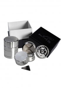 Grindere Tutun & Plante - Grinder metalic 'Black Leaf' Startrails, Argintiu, 4 parti, Ø42mm