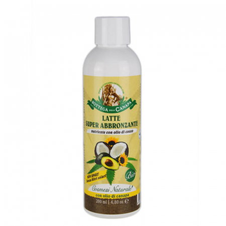 Creme si uleiuri de canepa - Lapte de corp organic pentru bronzat, cu ulei de cocos si canepa, 200ml