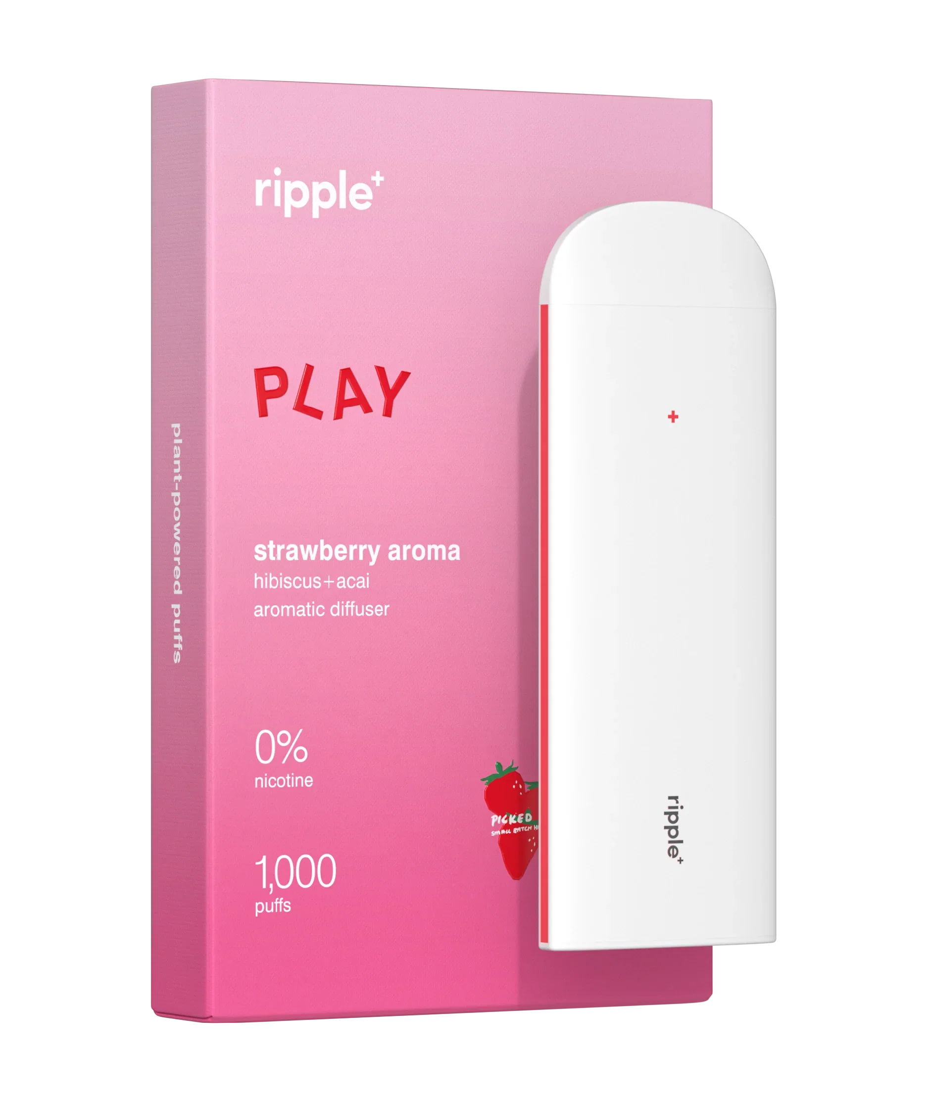 Tigari electronice - Tigara electronica, Ripple+, PLAY, Capsuni, fara nicotina, 1000 pufuri
