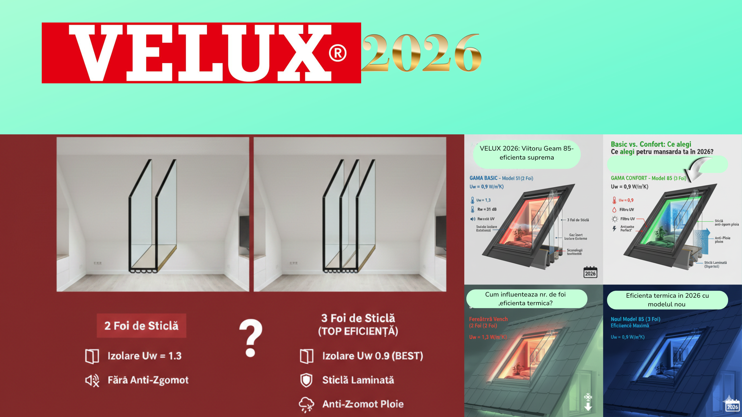 2 foi vs. 3 foi de sticla ,cum influenteza eficienta termica ferestrele VELUX in 2026