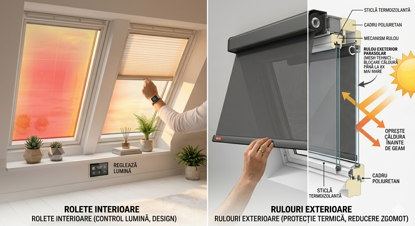 Ghid Complet VELUX: Rolete Exterioare vs. Interioare. Pe care să le alegi pentru mansarda ta?