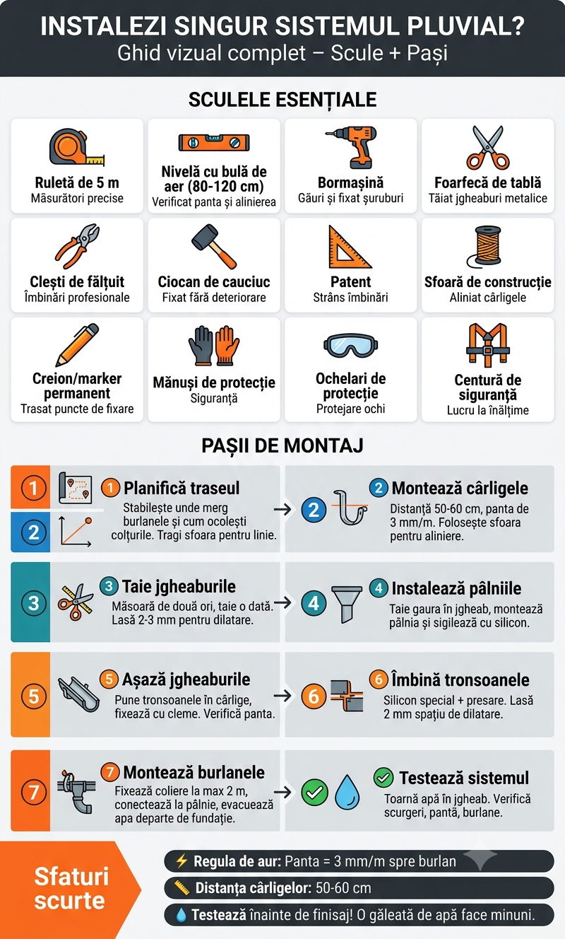 INSTALEZI SINGUR SISTEMUL PLUVIAL? Ghid vizual complet – Scule + Pași