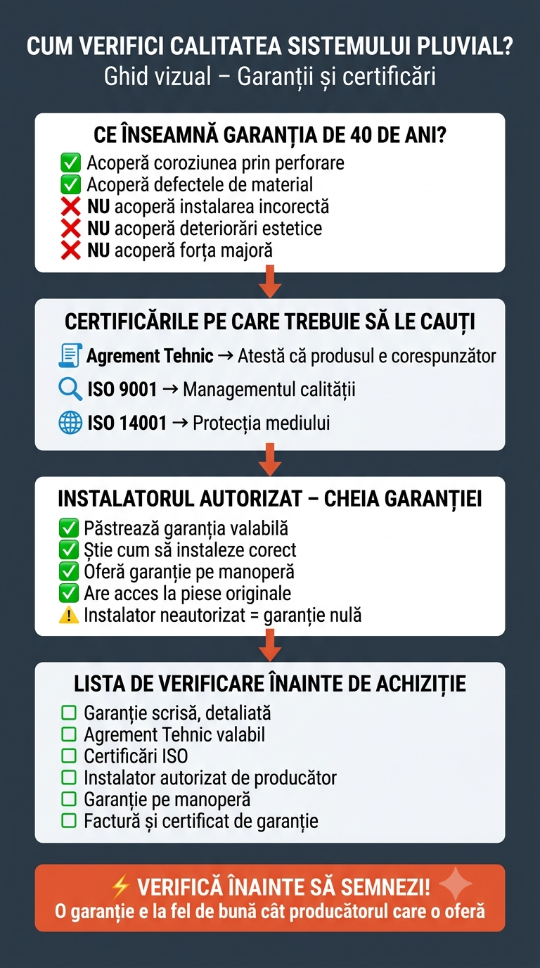 CUM VERIFICI CALITATEA SISTEMULUI PLUVIAL? │ │ Ghid vizual – Garanții și certificări