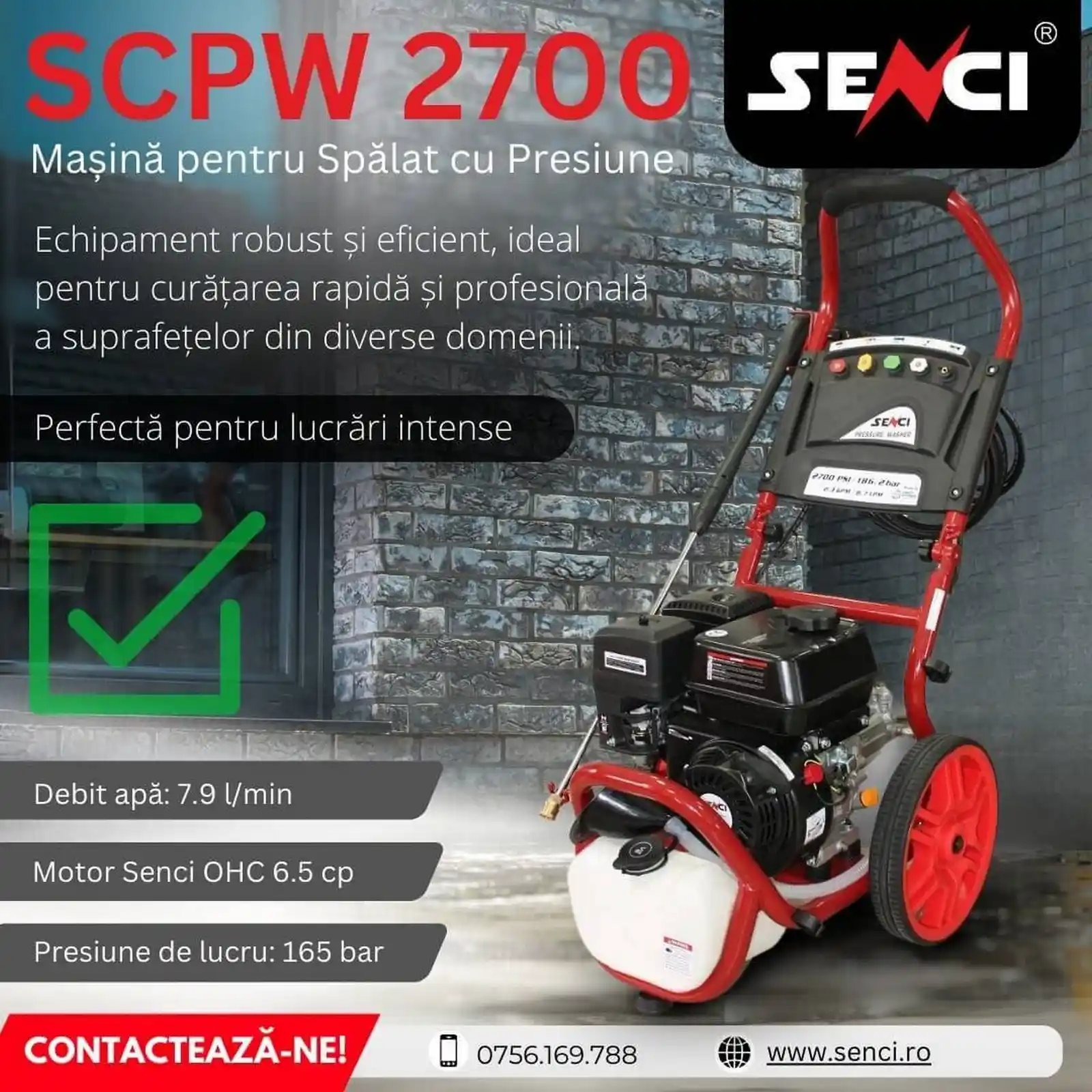 Aparat de spalat cu presiune, SCPW2700, maxim 186bar, motor Senci 6.5cp [3]
