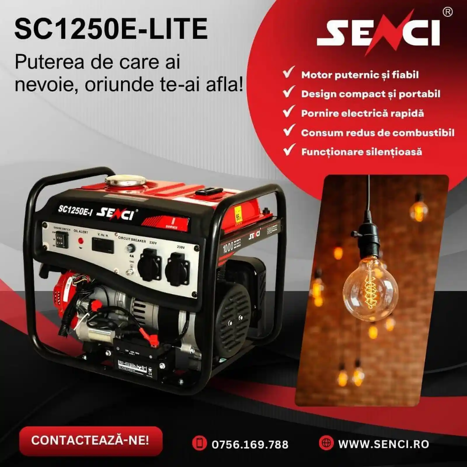 Generator de curent pe benzina, SC 1250E LITE, 1 kW, 230V [4]