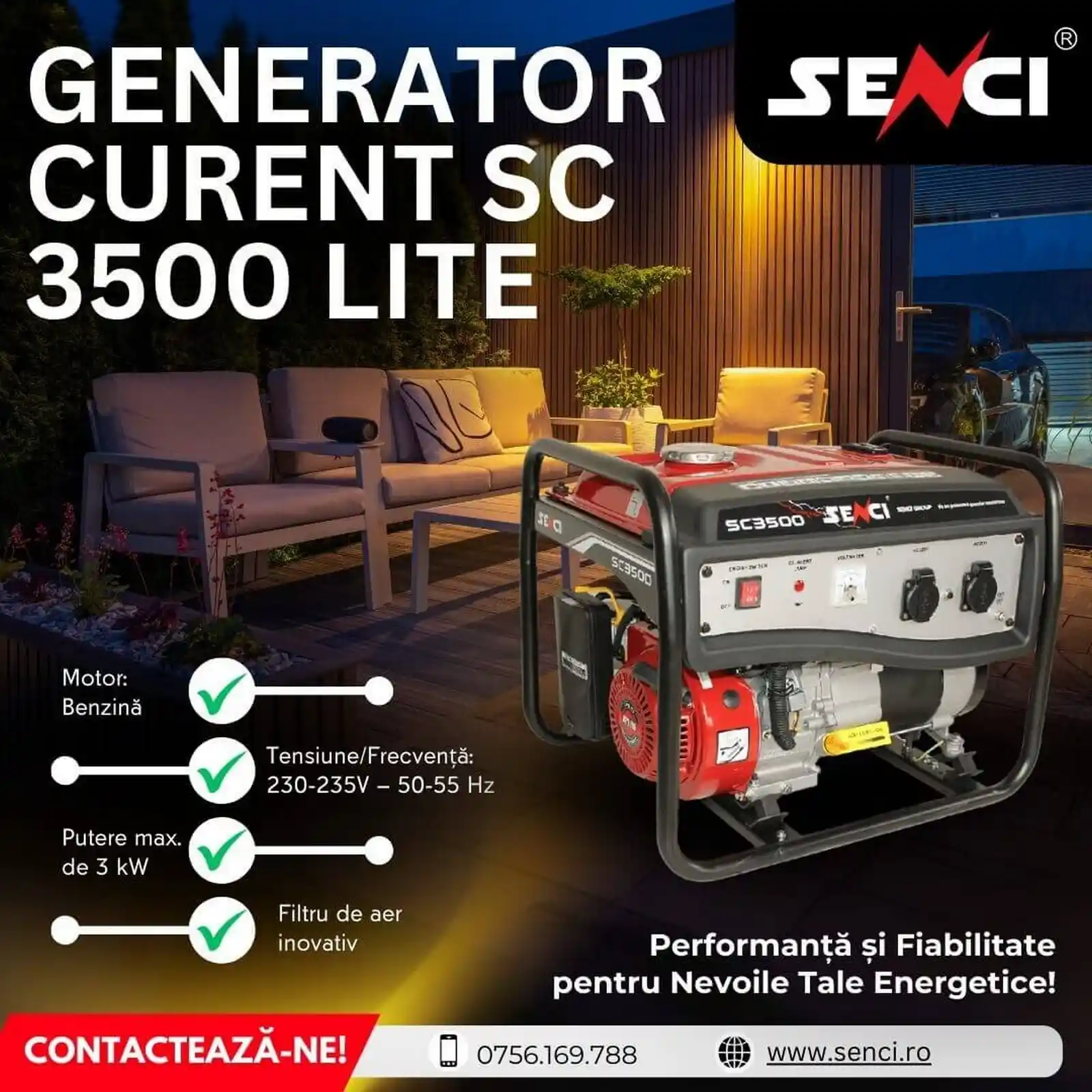 Generator de curent pe benzina, SC 3500 LITE, 3 kW, 230V [4]