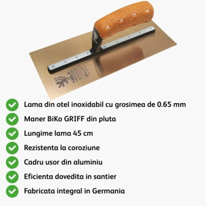 Gletiera clasica premium NELA, 45 cm, lama inox cromat 0.65 mm, maner pluta [2]