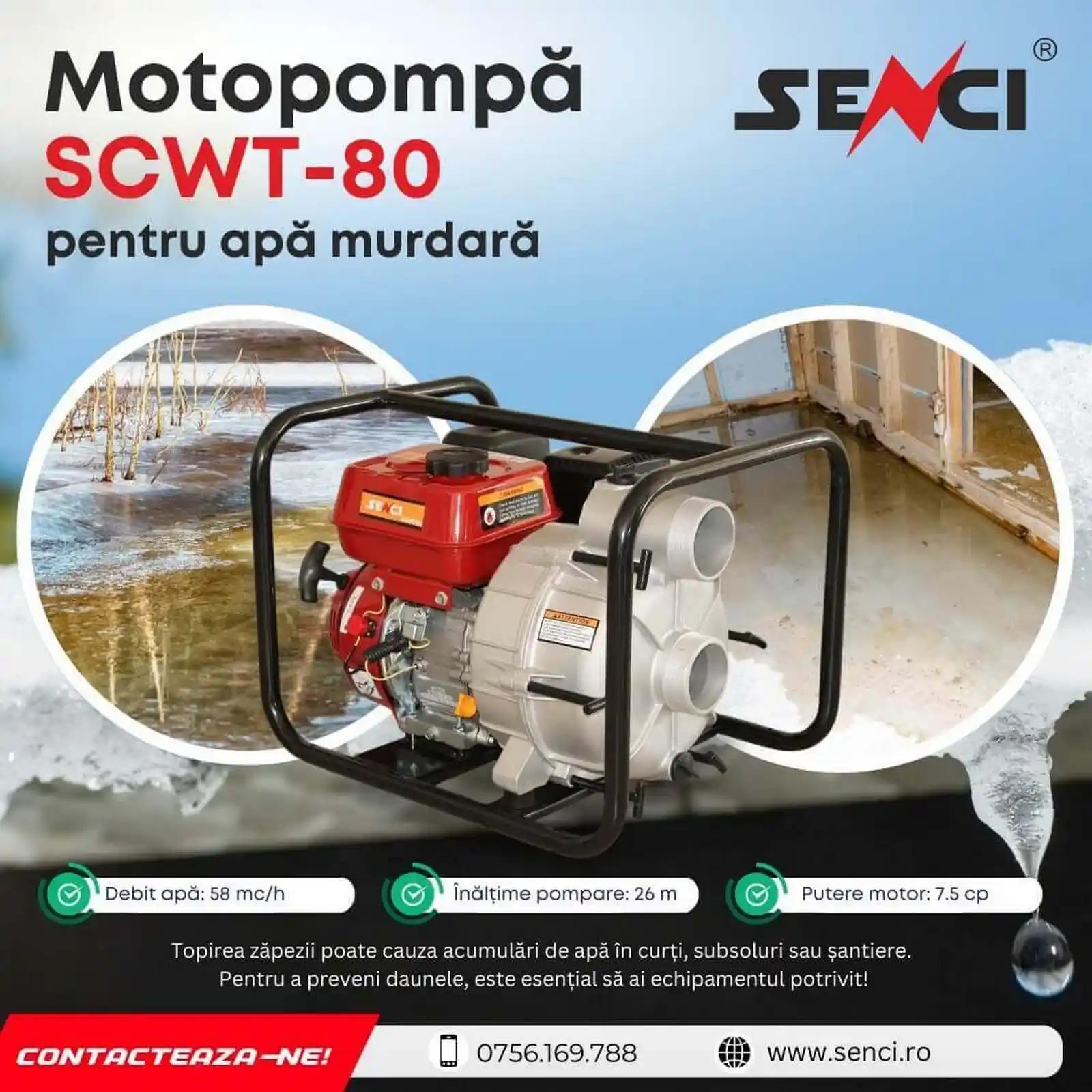 Motopompa apa murdara, Senci, SCWT 80, 65 mł/h, 7.5 cp [3]