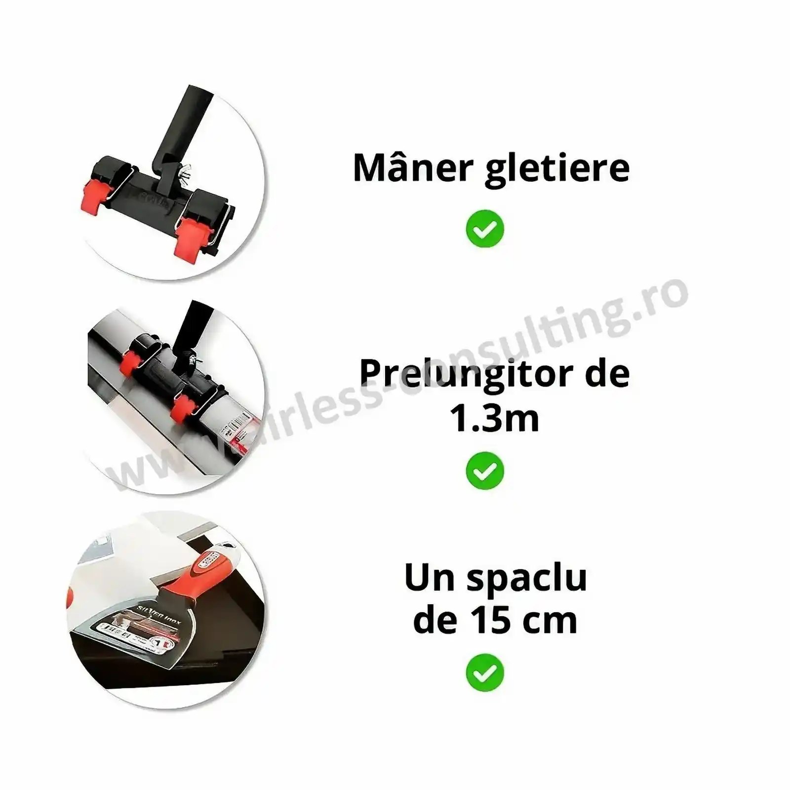 Pachet 4 gletiere 20/40/60/80 cm, OCAI, cu lame de schimb, prelungitor si spaclu [4]