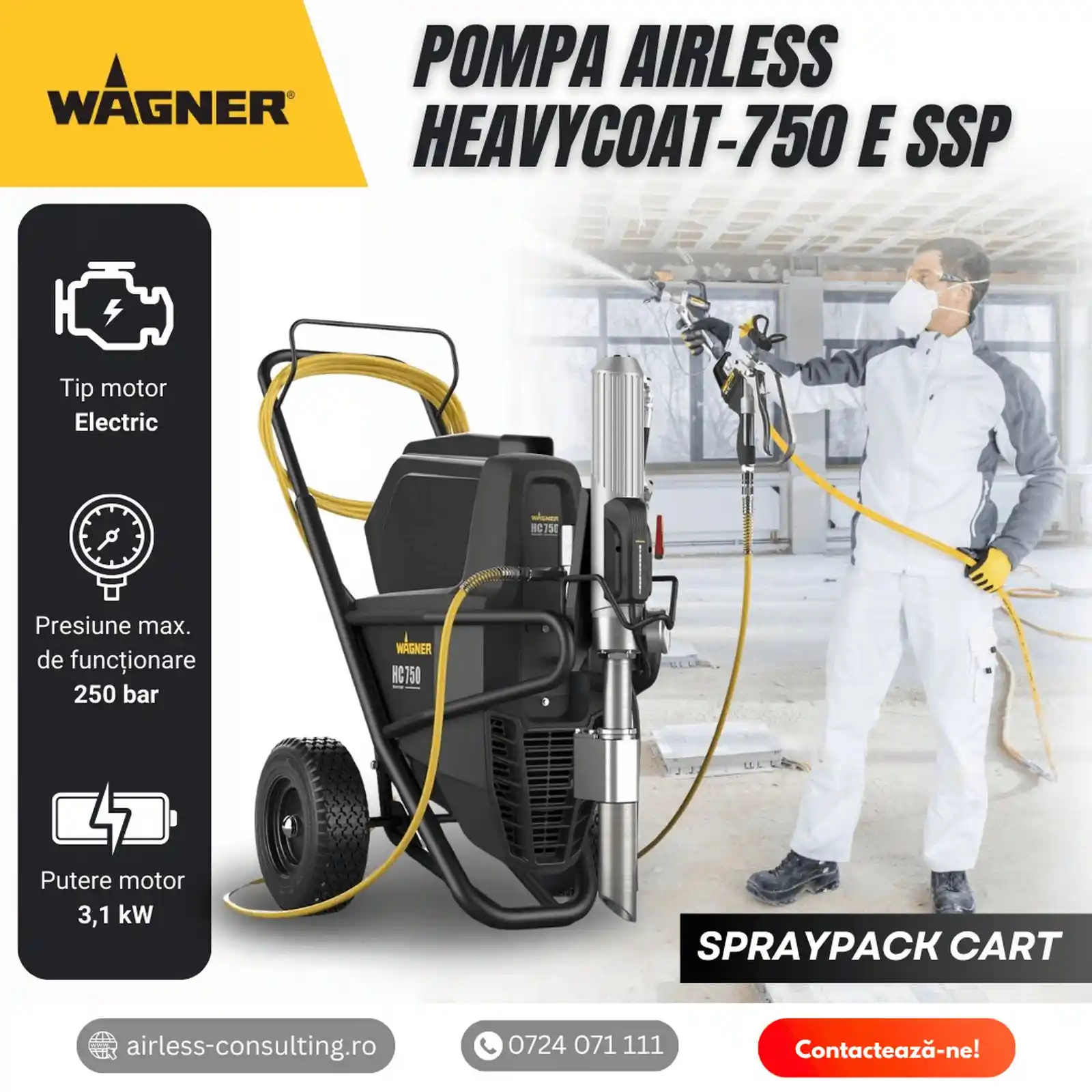 Pompa de gletuit, zugravit, mixta, Wagner, HeavyCoat 750E SSP Spraypack 3.1kW, 230v [2]