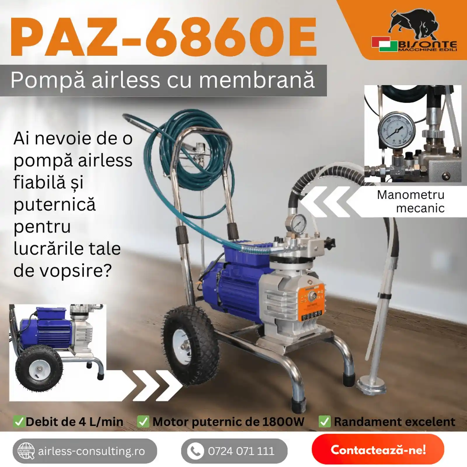 Pompa de zugravit, vopsit, Bisonte, PAZ 6860e, membrana, airless [4]