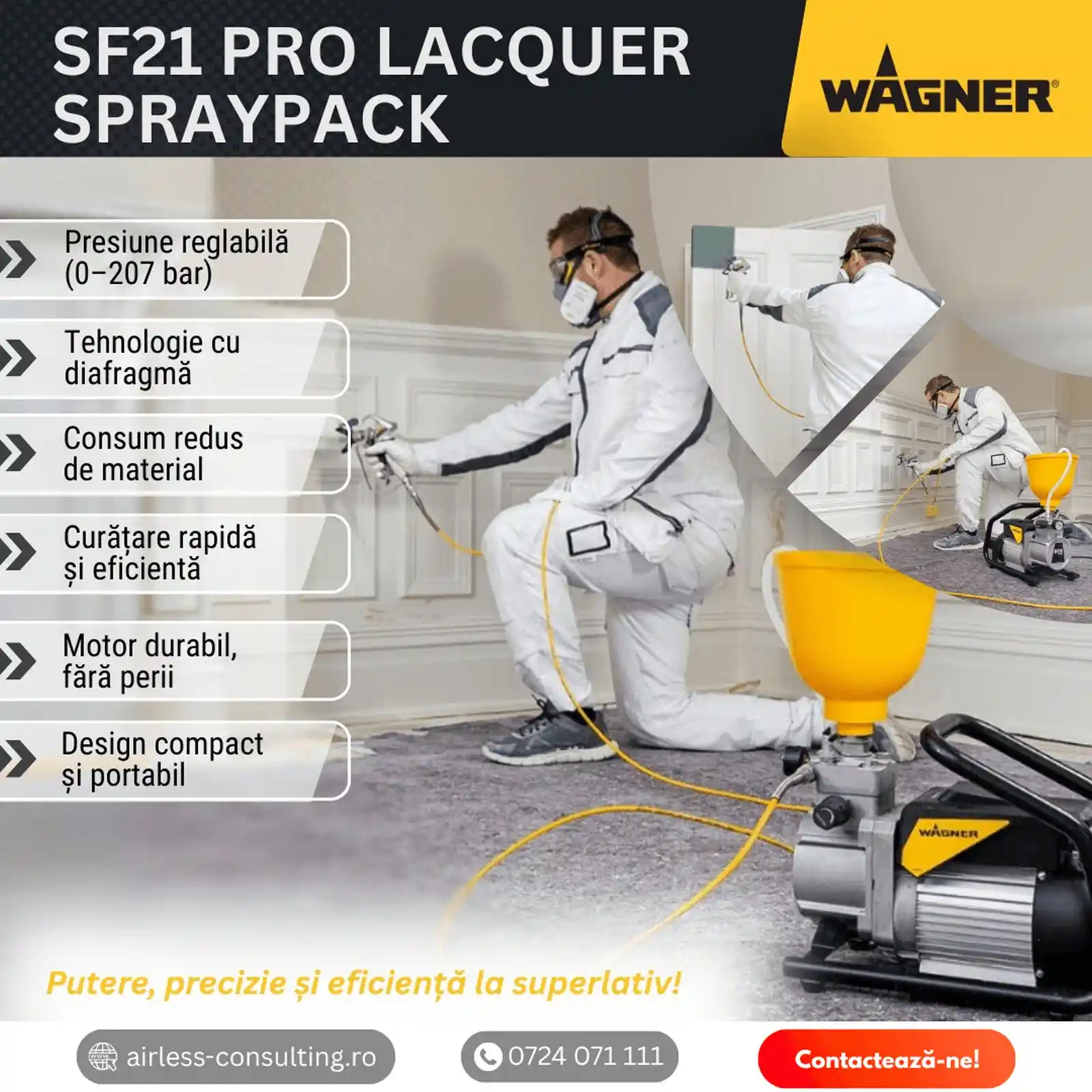 Pompa Wagner, Super Finish SF 21 PRO HEA, pentru lacuit si vopsit 0.9kW, 2.1 litri / min, airless [3]