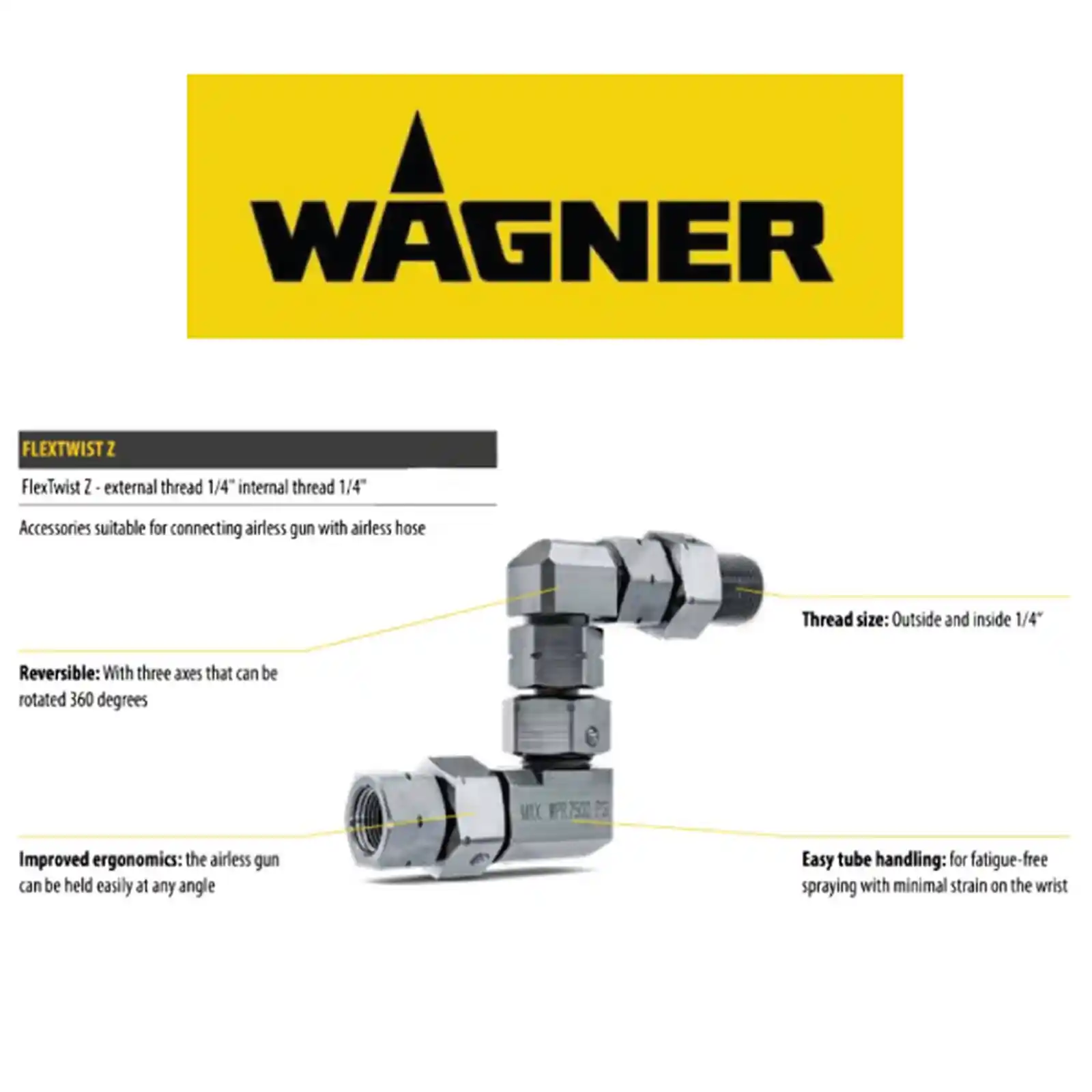 Adaptor rotativ FlexTwist Z, Wagner, intre pistol si furtun airless, 360°, 1/4" [2]