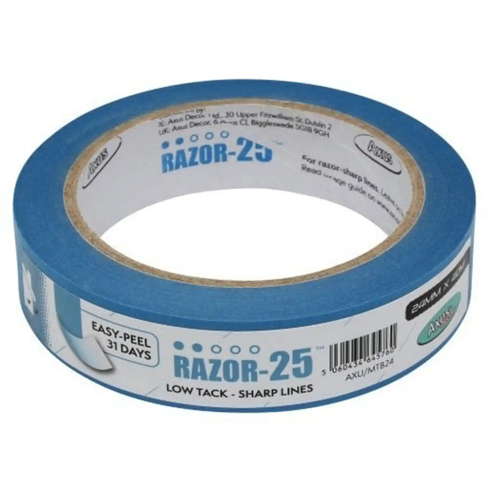 Accesorii si unelte de zugravit, gletuit - Banda Razor-25 pentru linii precise, Adezivitate Scazuta, 24 mm x 40 m, Axus
