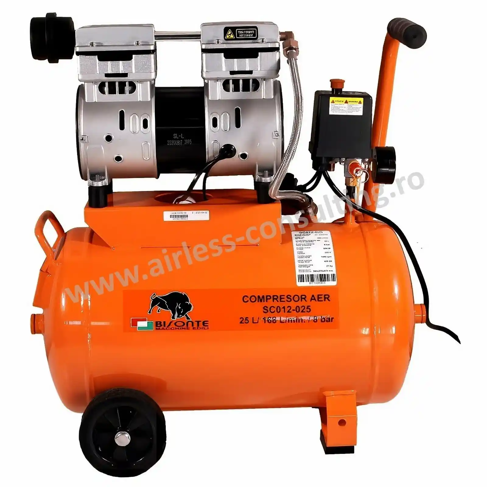 Utilaje profesionale constructii - Compresor aer cu piston, SC012 025, fara ulei, debit aer 168 l/min, 8 bar, 230V