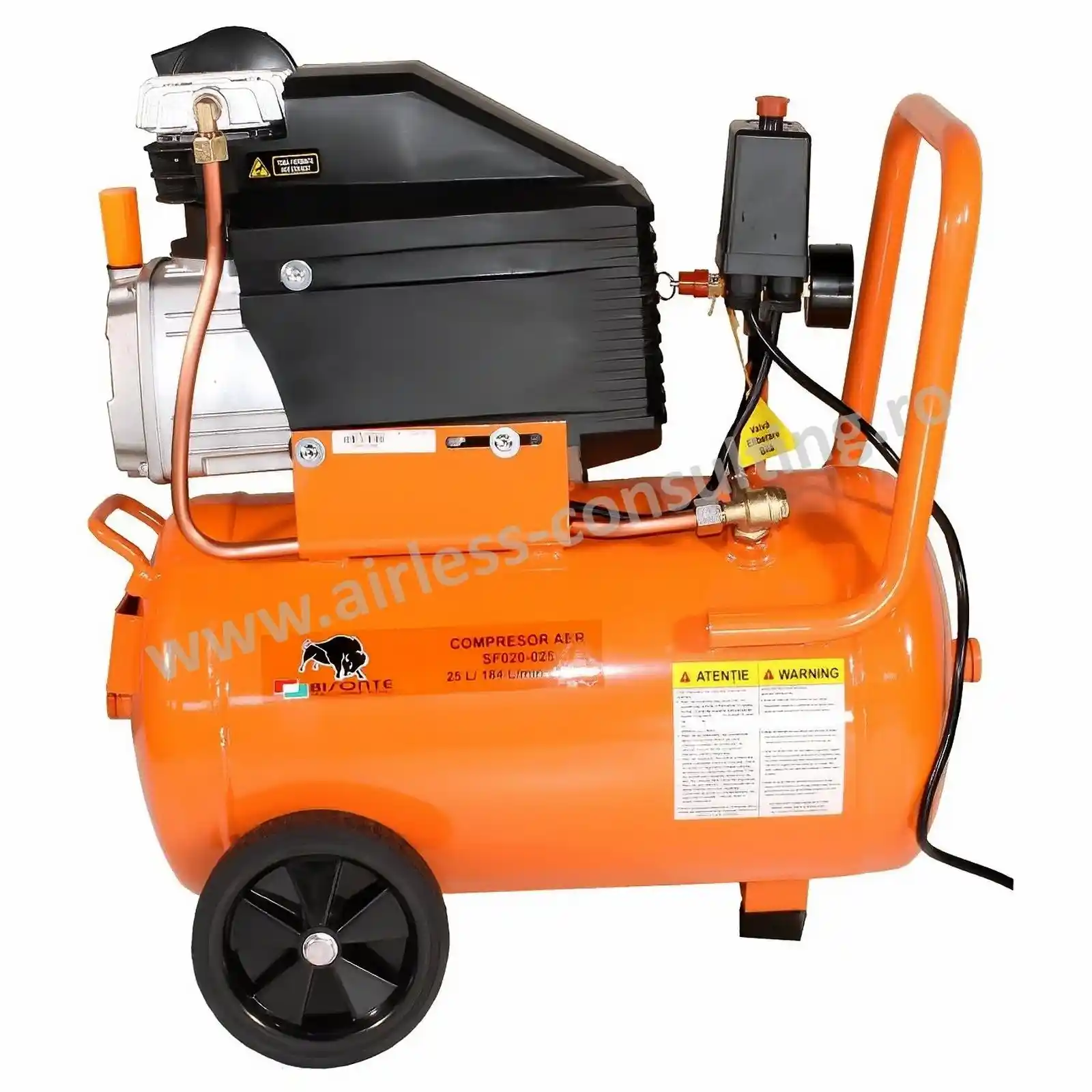 Utilaje profesionale constructii - Compresor aer cu piston, SF020 025, cu ulei, debit aer 187 l/min, 8 bar, 230V
