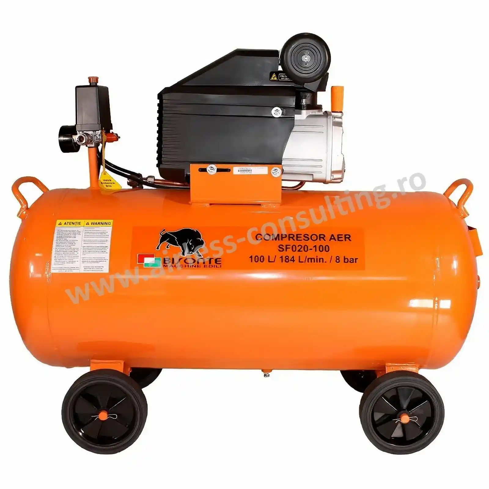 Utilaje profesionale constructii - Compresor aer cu piston, SF020 100, cu ulei, debit aer 187 l/min, 8 bar, 230V
