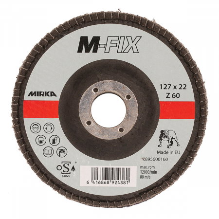 Unelte si scule Mirka - Disc abraziv de fibra tip flap M-FIX, 127x22mm, ZIR, P80, 10 bucati/pachet, Mirka